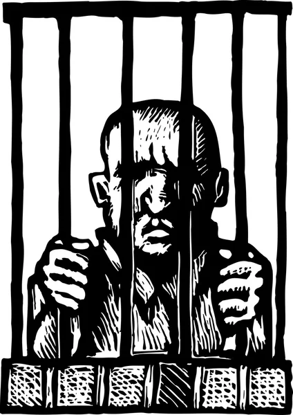 Holzschnitt-Illustration des Gefangenen hinter Gittern — Stockvektor