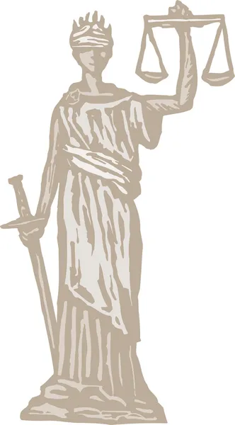 女性正義または正義のスケールの木版画図 — ストックベクタ