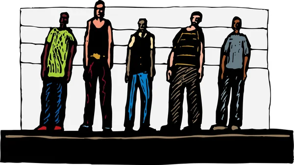 Bűnügyi Line Up fametszet illusztrációja — Stock Vector