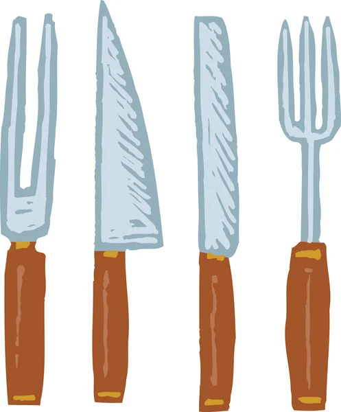 Woodcut Illustration of Cutlery Serving Utensils — Stock Vector