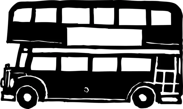 Träsnitt illustration av dubbeldäckare buss — Stock vektor