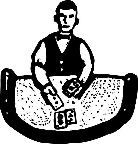 カード ディーラーのカジノ ギャンブルの木版画図 — ストックベクタ