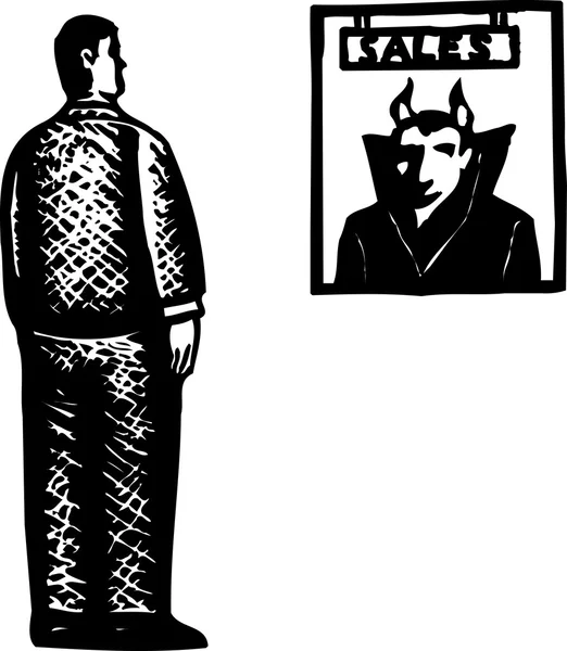 Gravure sur bois Illustration du diable en tant que vendeur — Image vectorielle