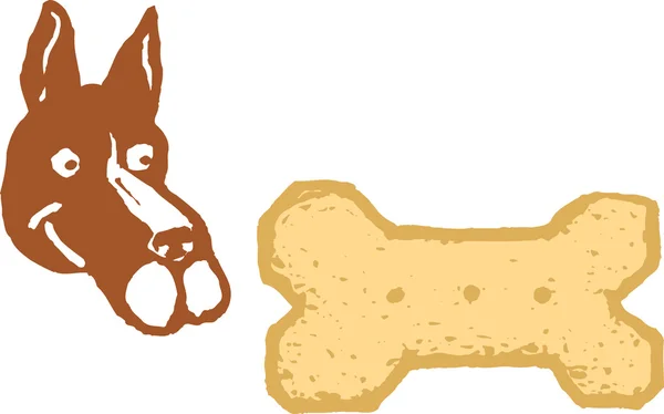 Träsnitt illustration av hund med hund behandla — Stock vektor