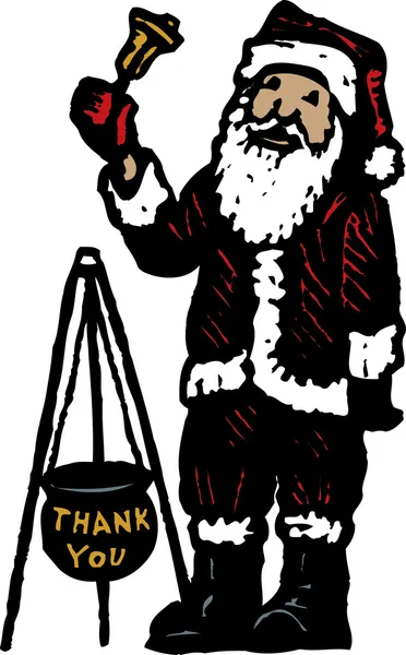 Woodcut Illustration of Santa Ringing Bell for Charity — Stock Vector