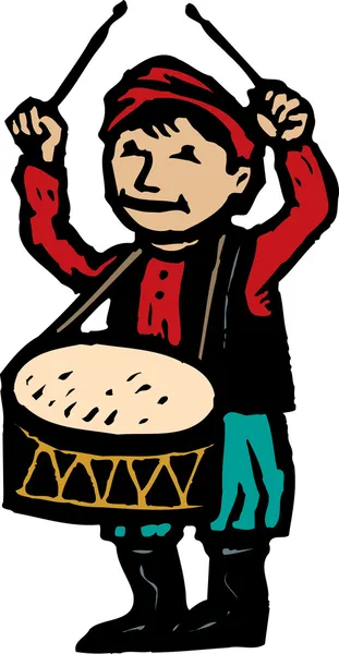 Woodcut Illustration of Little Drummer Boy — Stock Vector