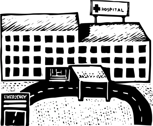 Woodcut Ilustración del Hospital — Vector de stock