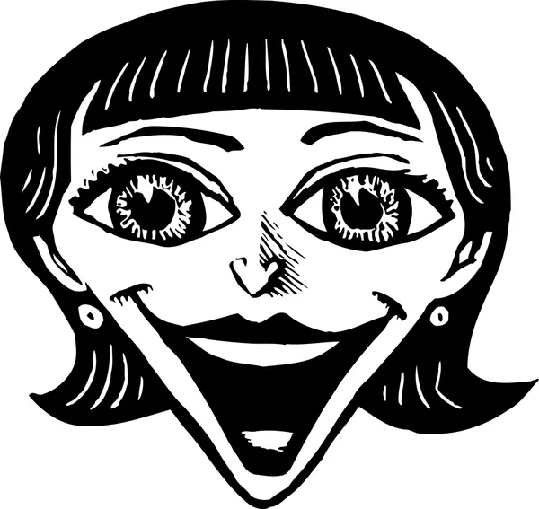 Ilustração de Woodcut de Happy and Perky Woman Face —  Vetores de Stock