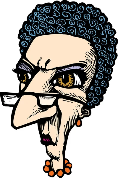 Dřevoryt ilustrace nervózní žena knihovník tváře — Stockový vektor