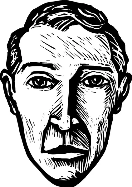 Woodcut Ilustración de la cara del hombre de mediana edad — Vector de stock