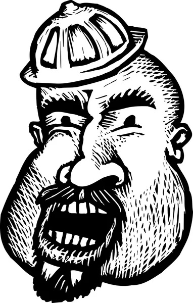 Woodcut Ilustração do Trabalhador da Construção Homem com Hardhat Face —  Vetores de Stock