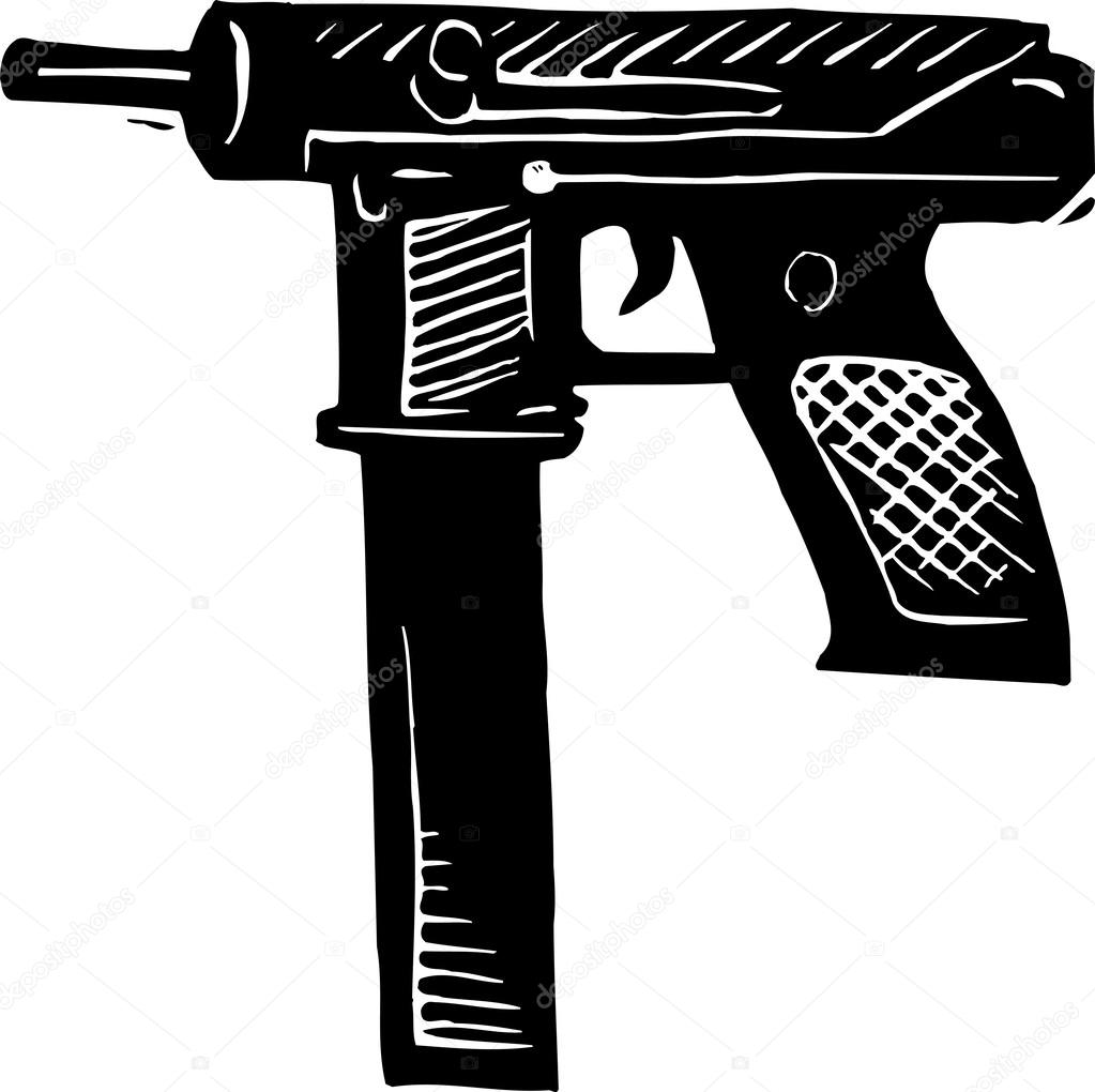Woodcut Illustration of Automatic Weapon Gun — Stock Vector © ronjoe