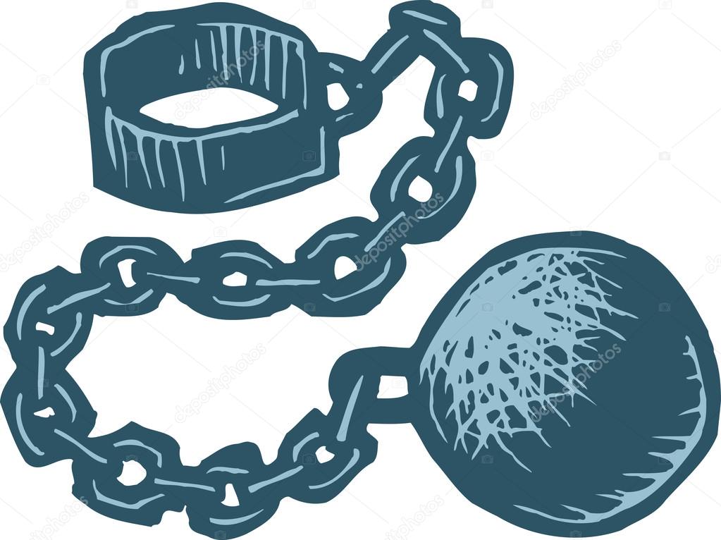 Woodcut Illustration of Ball and Chain