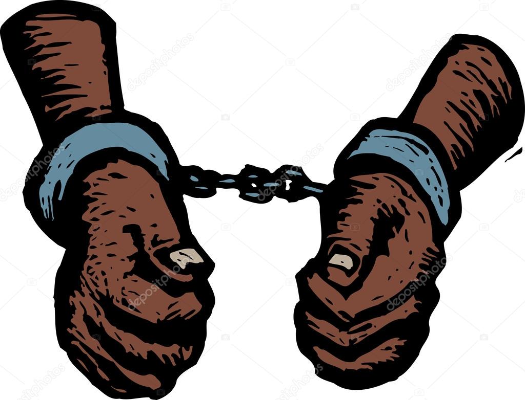 Woodcut Illustration of Handcuffed Criminal or Prisoner