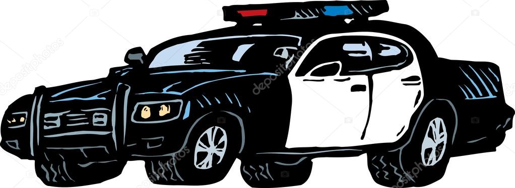 Woodcut Illustration of Police Car or Cruiser