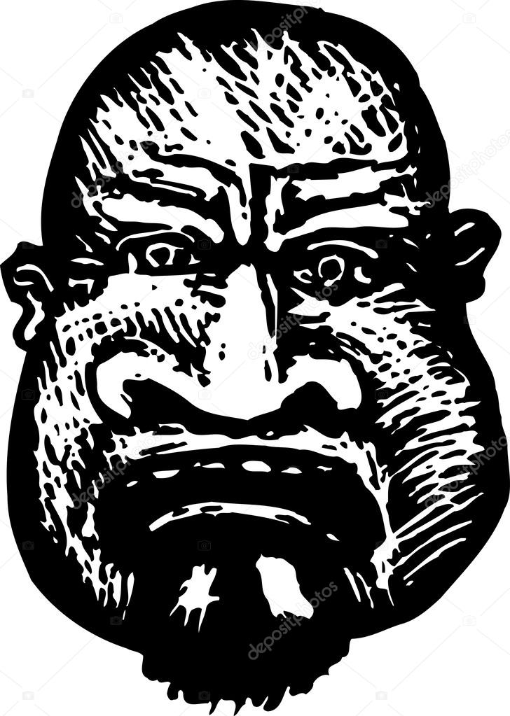 Woodcut Illustration of Criminal Face