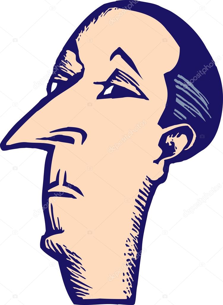 Woodcut Illustration of Snooty Man with Pencil Moustache Face