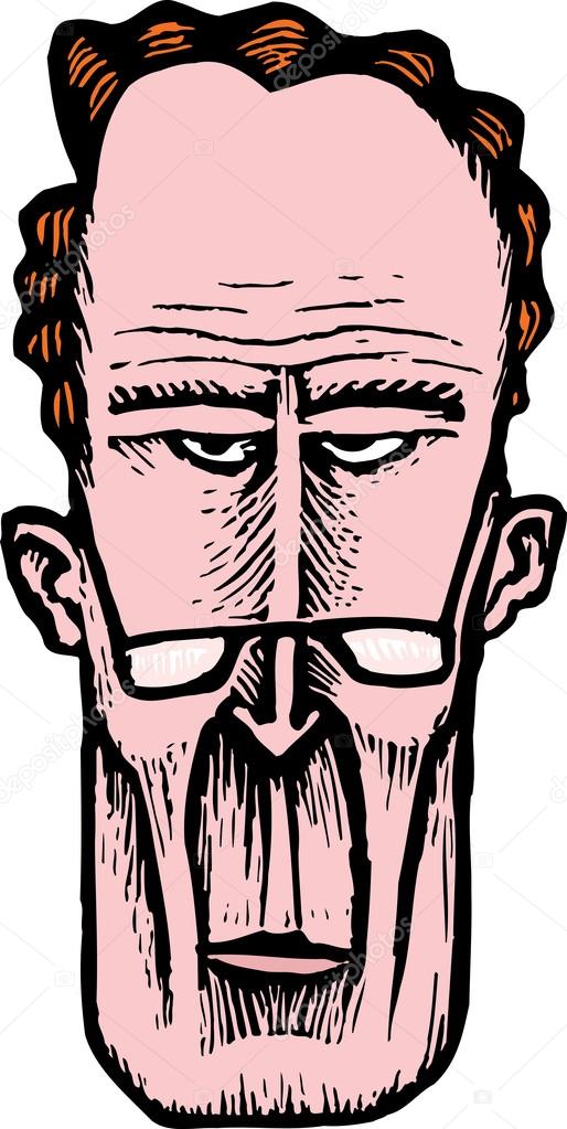 Woodcut Illustration of Uptight Conservative Man Face