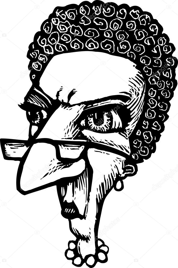 Woodcut Illustration of Uptight Woman Librarian Face