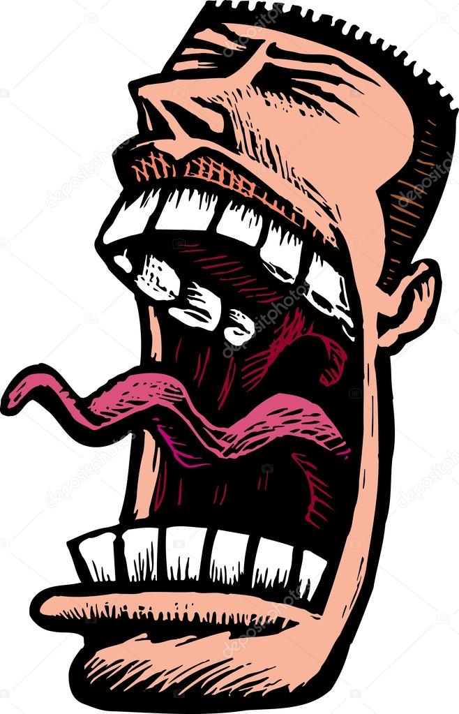Woodcut Illustration of Angry Man Screaming Face