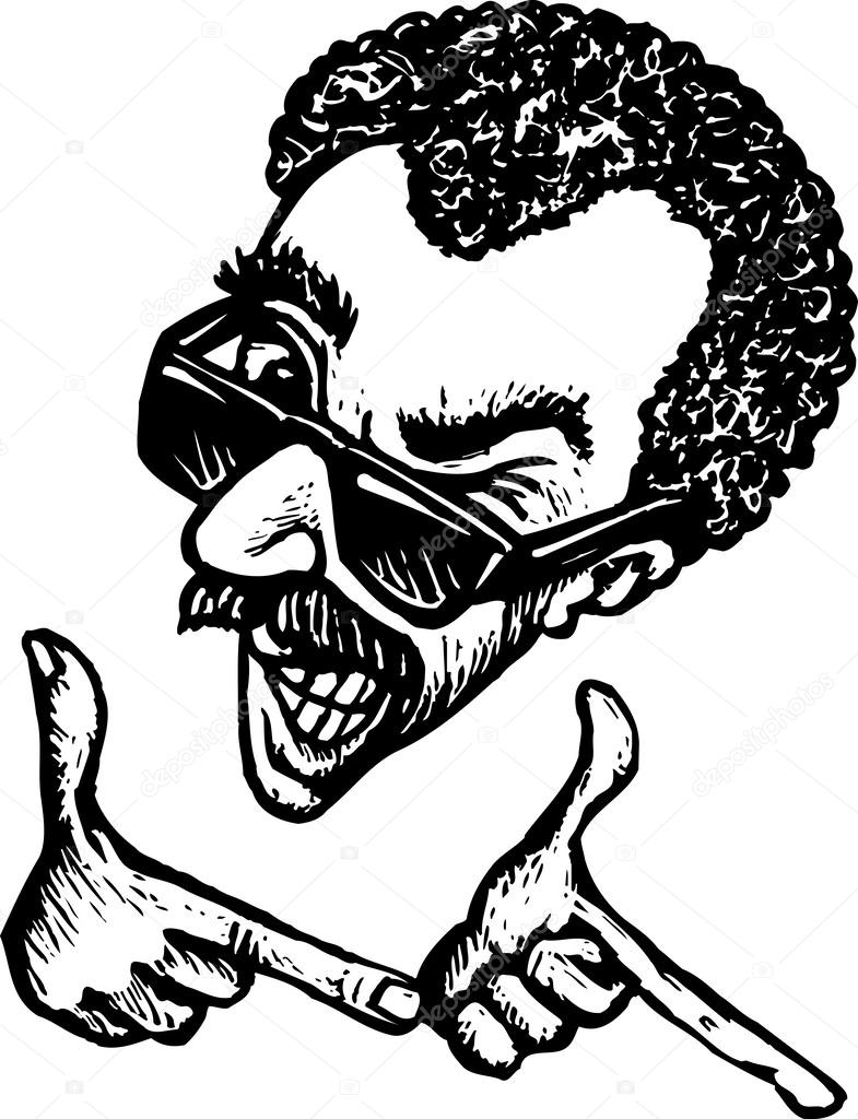 Woodcut Illustration of Obnoxious Pushy Salesman Face
