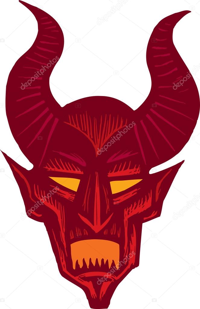 Woodcut Illustration of Devil or Demon Face