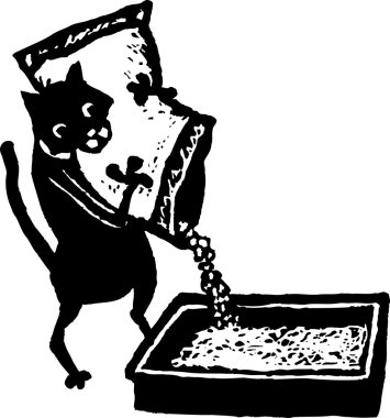gravür kedi doldurma kedi çöp kutu çizimi