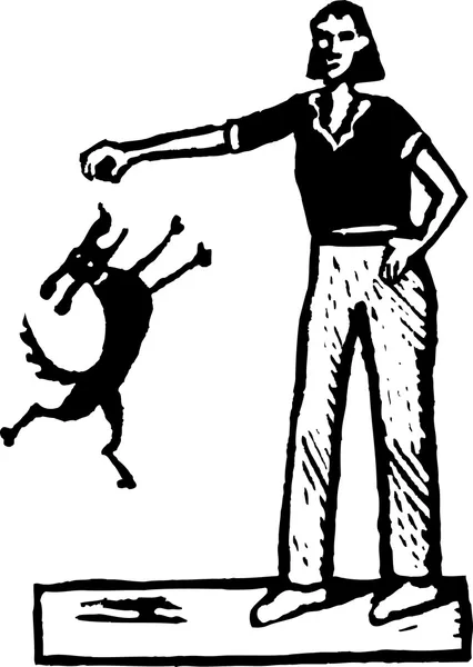 Kadın ile köpek top oynarken — Stok Vektör