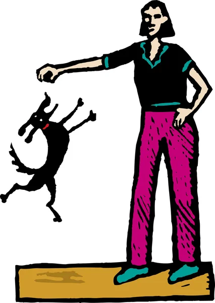 Femme jouant à la balle avec chien — Image vectorielle