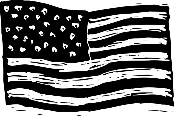 Woodcut Ilustración de la bandera americana — Archivo Imágenes Vectoriales