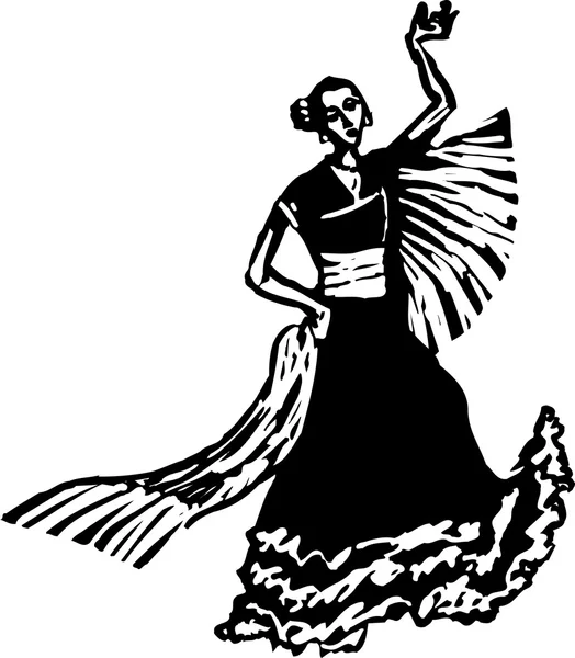 Woodcut Ilustração do Flamenco Dançarino —  Vetores de Stock