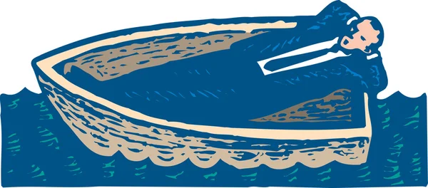 Woodcut Illustration de l'homme flottant dans un bateau — Image vectorielle