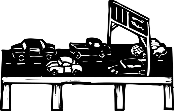 Woodcut Ilustración de Freeway — Vector de stock