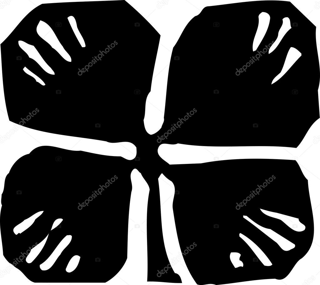 Woodcut Illustration Icon of Four Leaf Clover