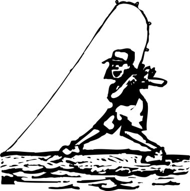 balık yakalama kız gravür çizimi