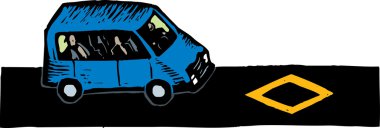 carpool lane sürüş yolcu van gravür çizimi