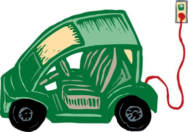 Woodcut Illustration of Electric Vehicle clipart