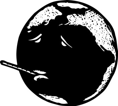 gravür resmi earth ile termometre - küresel ısınma
