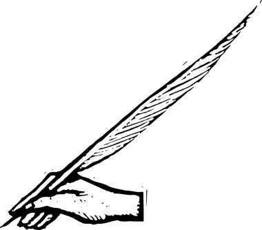 Woodcut Illustration of Hand and Quill clipart