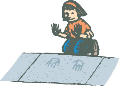 el izleri beton koyarak kız gravür çizimi
