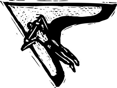 Woodcut Illustration of Hang Gliding