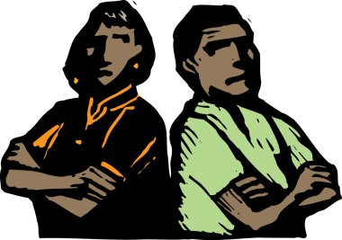 Woodcut Illustration of Couple Fighting clipart