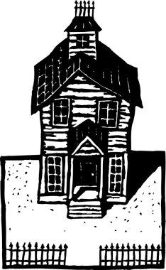 perili ev gravür çizimi