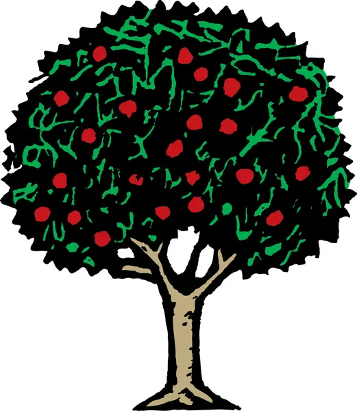 Woodcut Illustrazione di albero da frutto — Vettoriale Stock