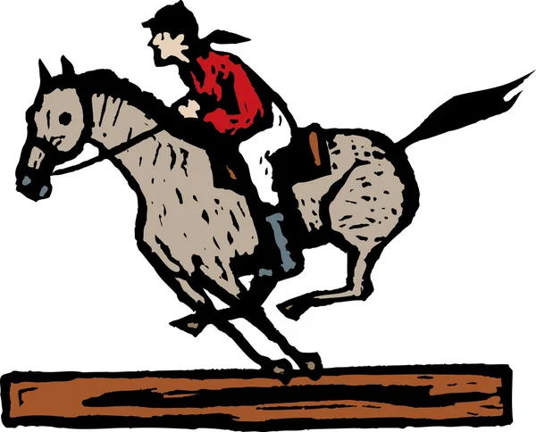 Woodcut Ilustración de la mujer a caballo — Vector de stock