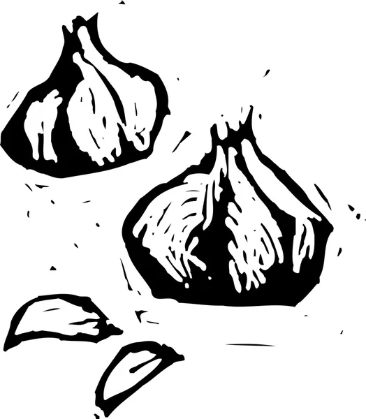 Dřevořezané ilustrace česneku — Stockový vektor