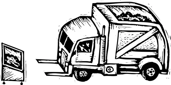Woodcut Ilustración de camión de basura — Vector de stock
