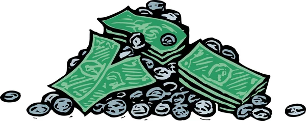 Woodcut Ilustração da pilha de dinheiro —  Vetores de Stock