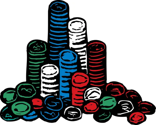 Illustrazione Woodcut di Stack di Poker o Casino Chips — Vettoriale Stock