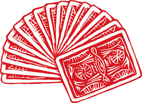 Woodcut Illustration of Fanned Deck of Playing Cards